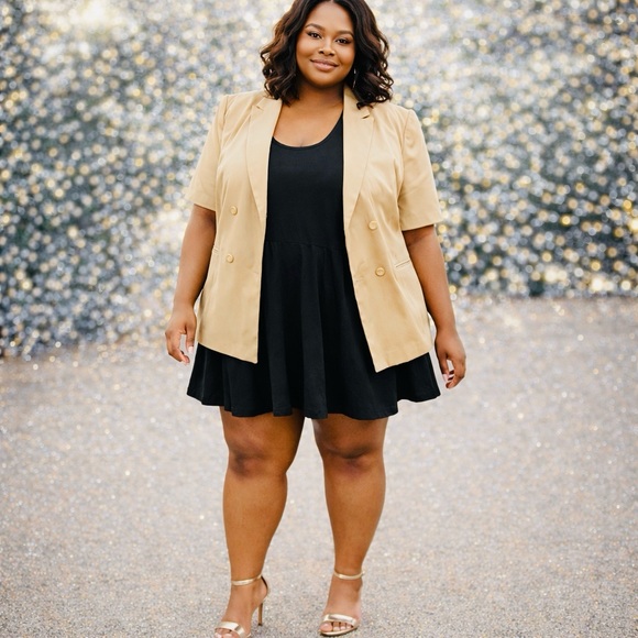 Torrid Black Mini Dress with Gold Blazer - Picture 6 of 8